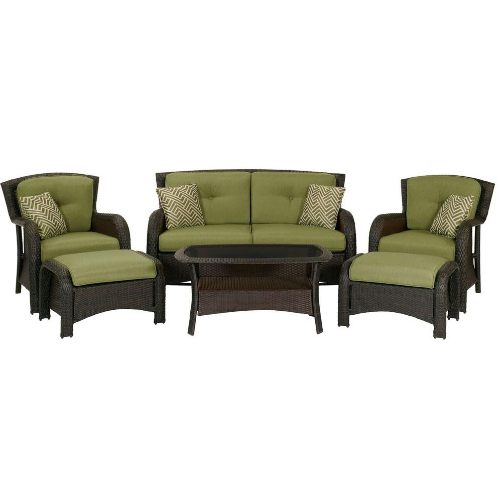 Hanover Strathmere 6 Piece Deep Wicker Patio Seating Set With Cilantro Green Cushions in measurements 1000 X 1000