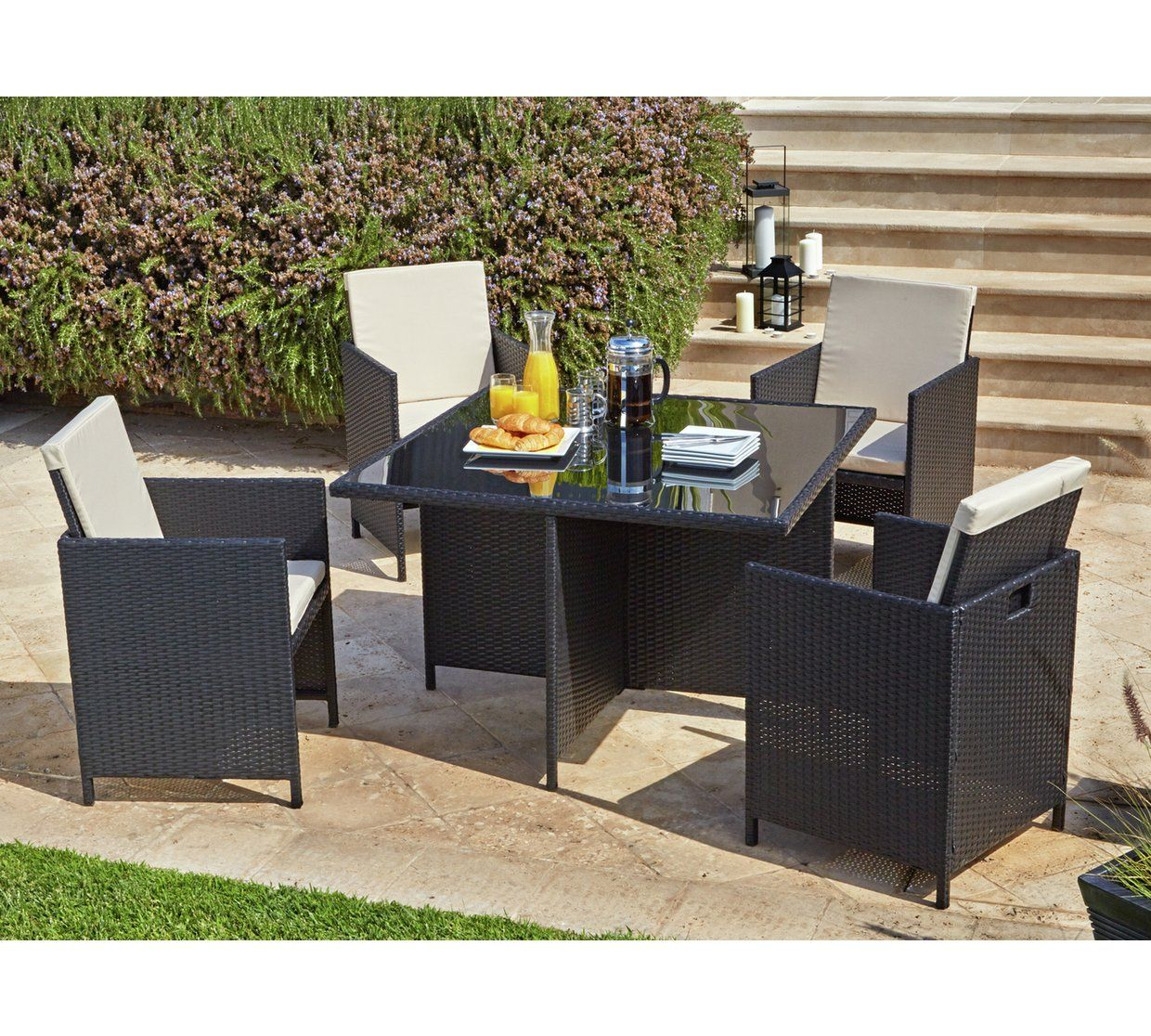 Home Cube 4 Seater Rattan Effect Patio Set Black Garden intended for measurements 1240 X 1116