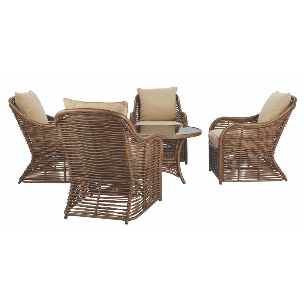 Home Decorators Collection Port Elizabeth 5 Piece All Weathered Metal Patio Conversation Set With Brown Cushions for size 1000 X 1000