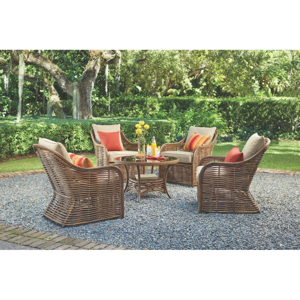 Home Decorators Collection Port Elizabeth 5 Piece All Weathered Metal Patio Conversation Set With Brown Cushions inside measurements 1000 X 1000