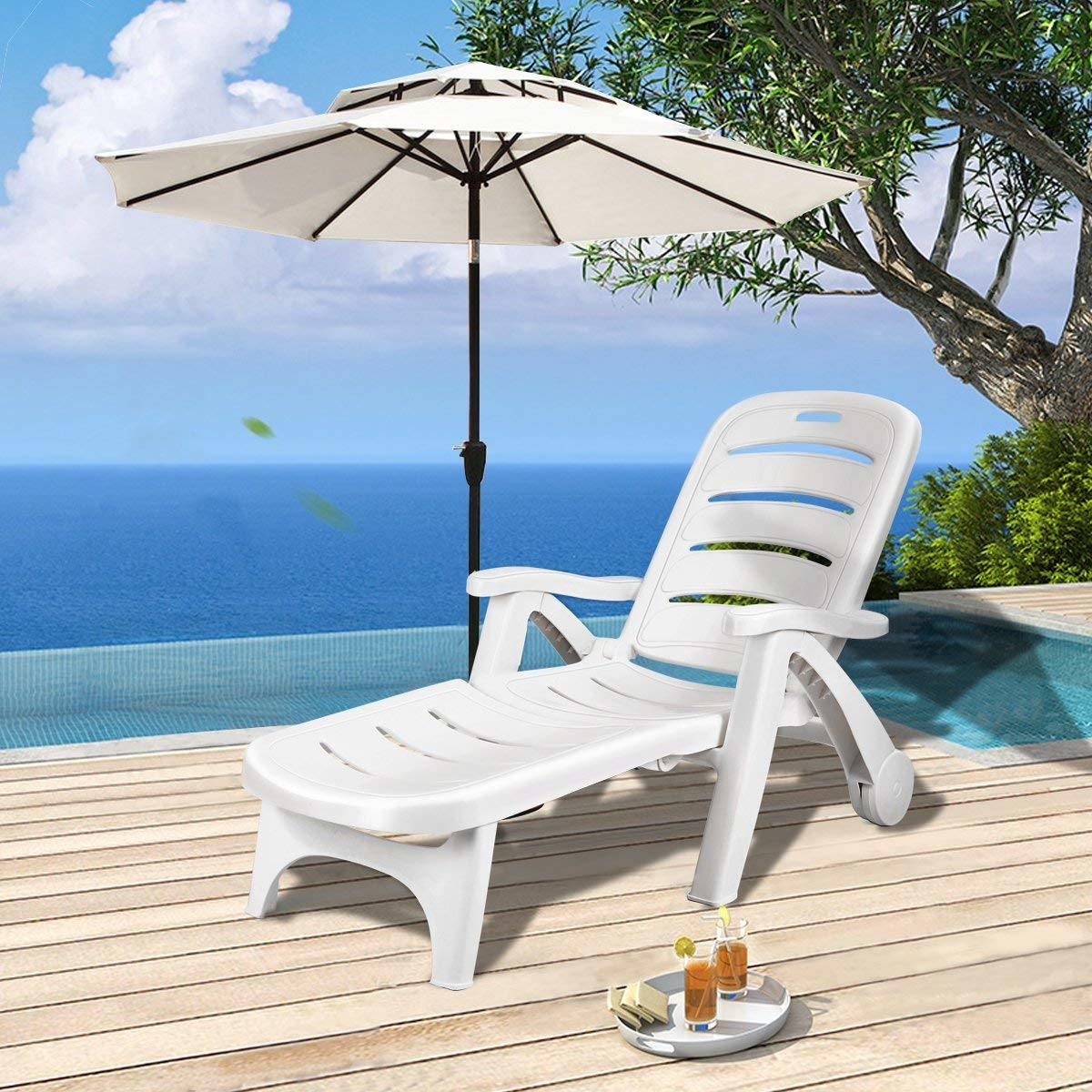 Hot Item Plastic Folding Lounger Chaise Chair On Wheels Outdoor Patio Deck Chair Adjustable Rolling Lounger 5 Position Recliner Warmrests White pertaining to size 1200 X 1200