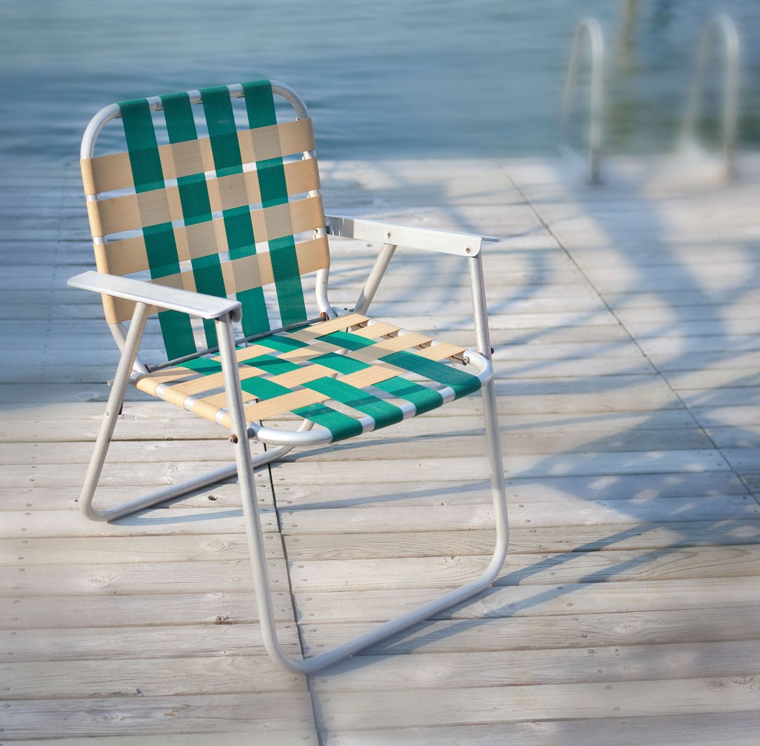 Iconic 1960s Lawn Chair Aluminum Frame With Green White inside sizing 1500 X 1472