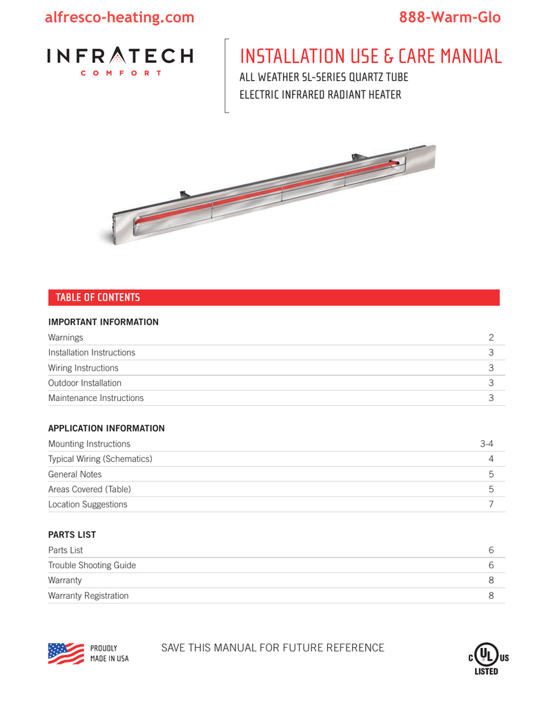 Infratech Slimline Patio Heaters Installation Use And Care intended for dimensions 791 X 1024