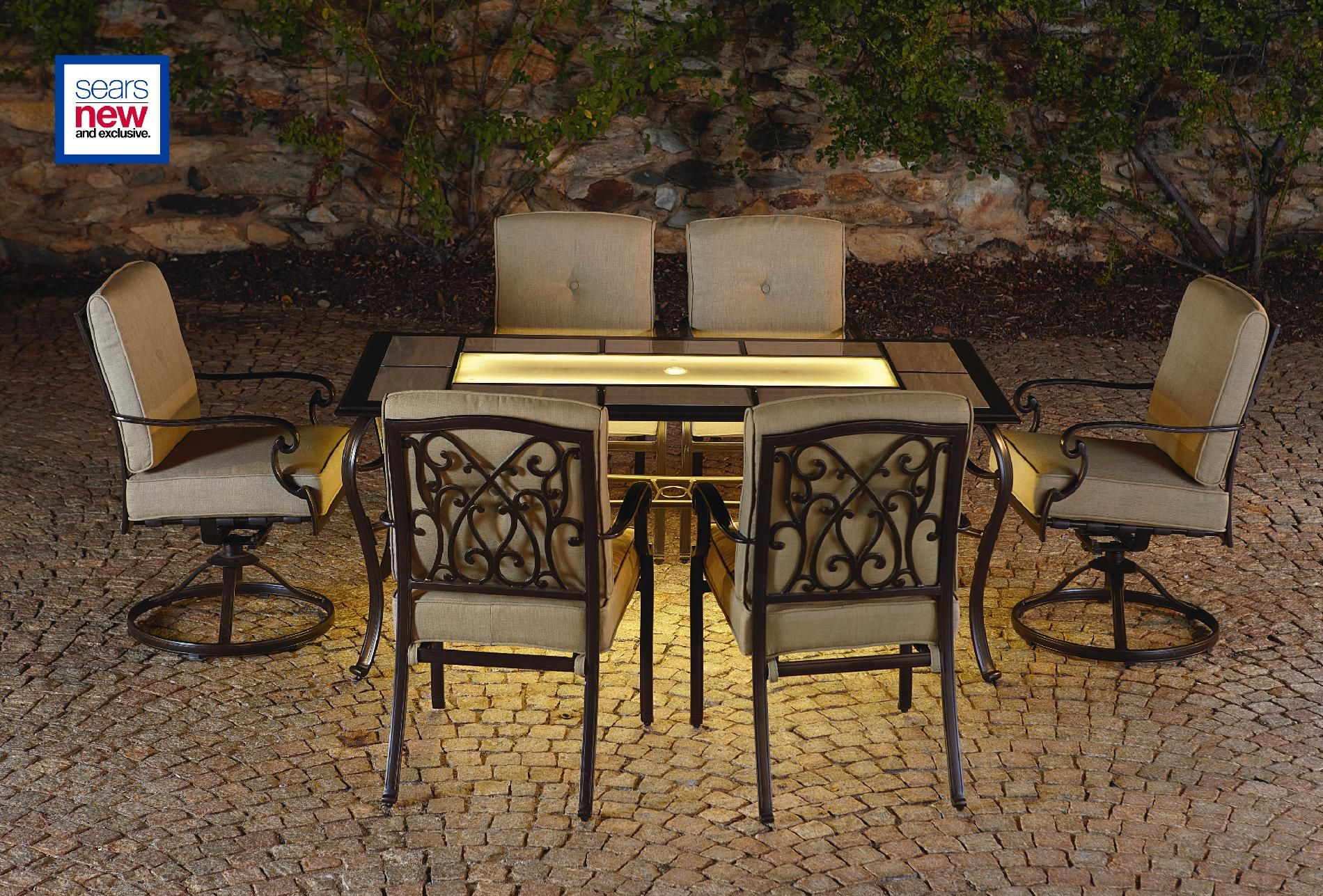 La Z Boy Outdoor Halley 7pc Dining Set With Lighted Table with regard to measurements 1900 X 1287