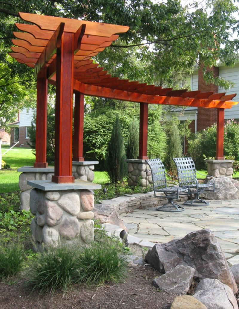 Landscaping Ideas Flagstone Patio Pergola And Fire Pit within sizing 800 X 1032