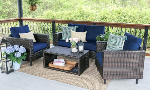 Leisure Made Draper 4 Piece Wicker Outdoor Conversation Set With Navy Cushions throughout dimensions 1000 X 1000