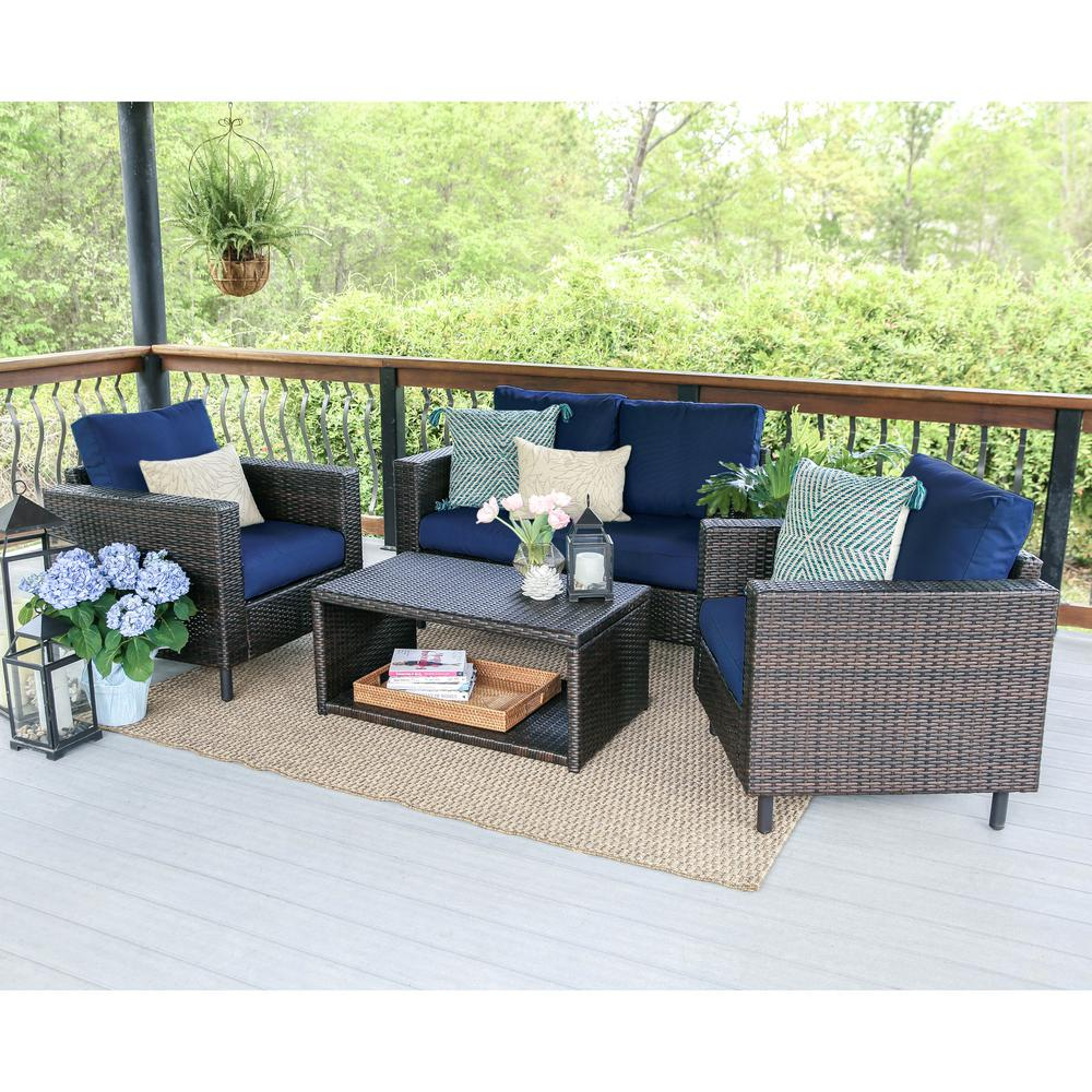 Leisure Made Draper 4 Piece Wicker Outdoor Conversation Set With Navy Cushions throughout dimensions 1000 X 1000