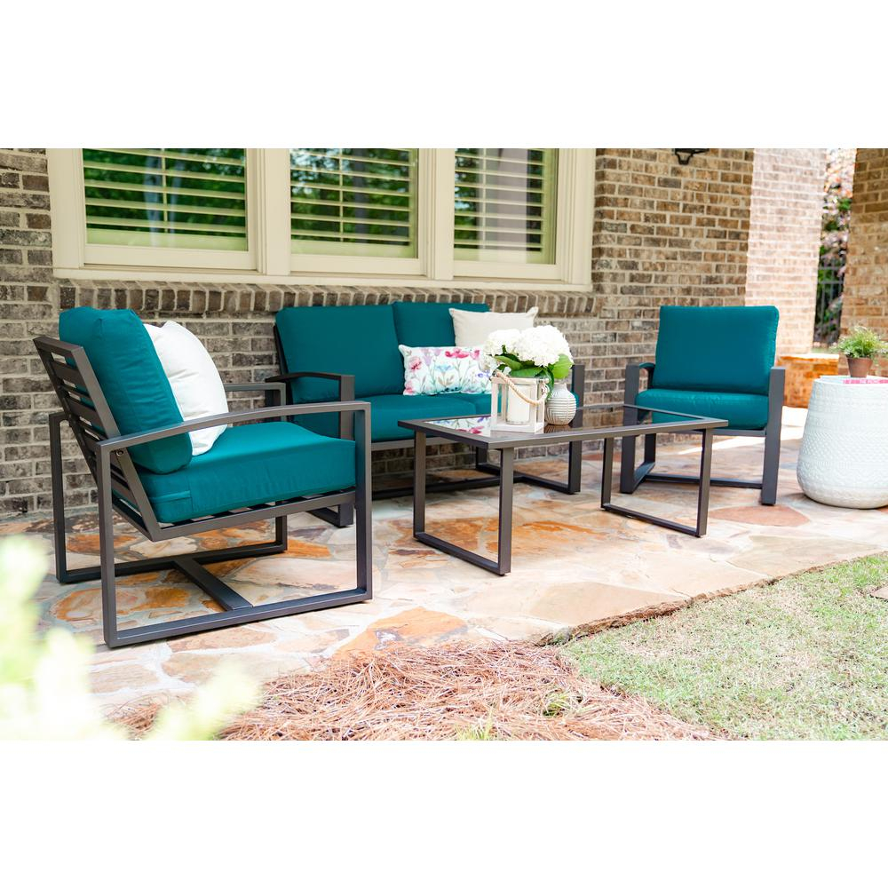 Leisure Made Jasper 4 Piece Aluminum Patio Conversation Set With Peacock Cushions regarding sizing 1000 X 1000