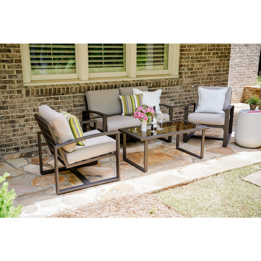 Leisure Made Jasper 4 Piece Aluminum Patio Conversation Set With Tan Cushions throughout measurements 1000 X 1000