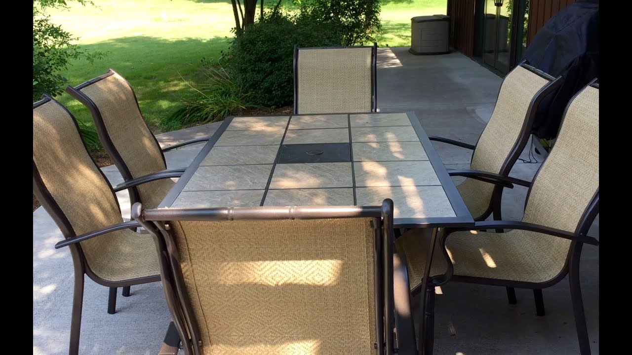 Mainstays Wesley Creek 7 Piece Tan Outdoor Patio Dining Set Review with measurements 1280 X 720