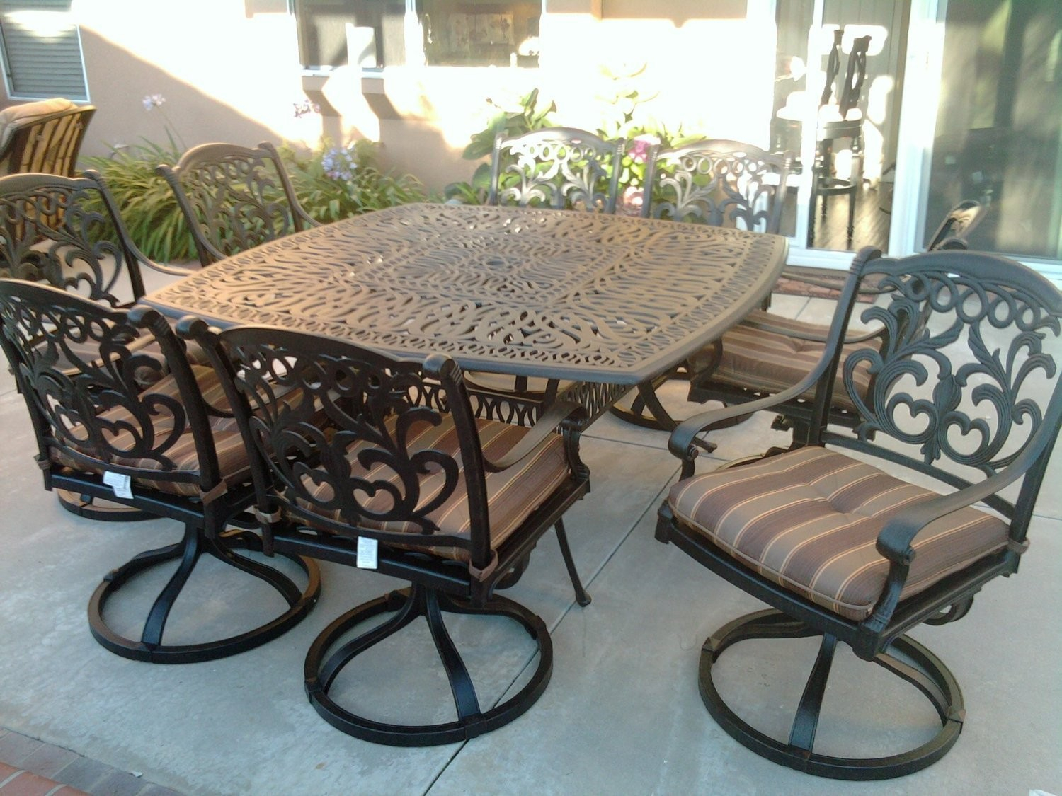 Mandalay Cast Aluminum Powder Coated 9pc Outdoor Patio Set for size 1500 X 1125