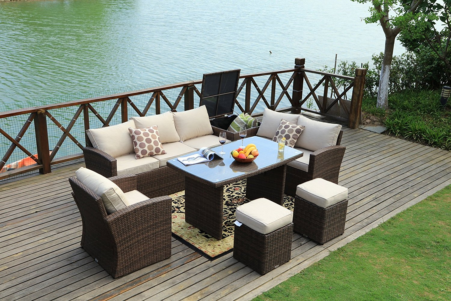 Mulan Brown Outdoor Patio Furniture Conversation Set 7 Piece within proportions 1500 X 1000