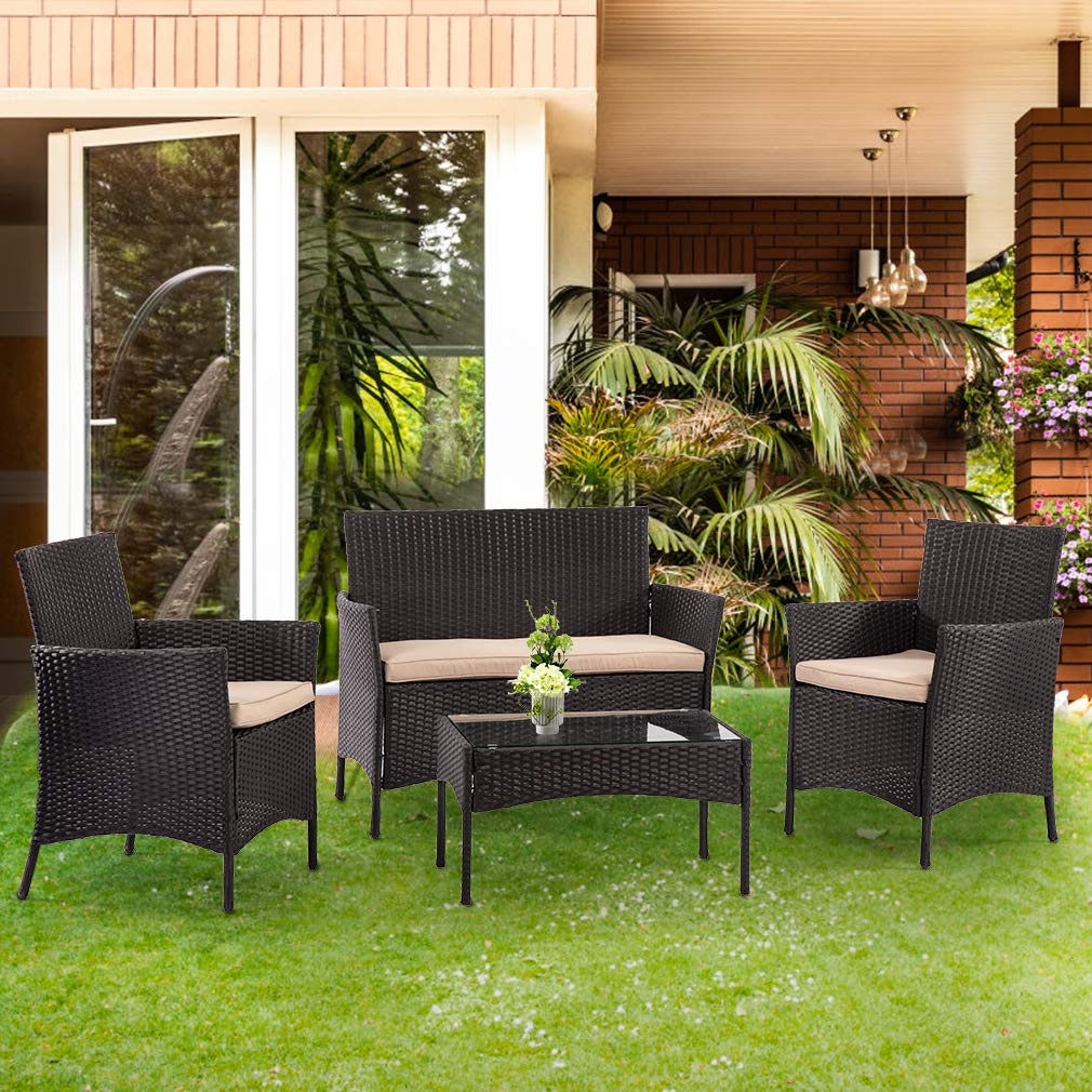 New Patio Wicker Furniture Outdoor 4pc Rattan Sofa Garden Conversation Set in sizing 1010 X 1010