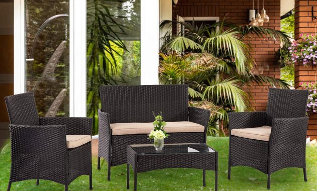 New Patio Wicker Furniture Outdoor 4pc Rattan Sofa Garden Conversation Set intended for sizing 1010 X 1010