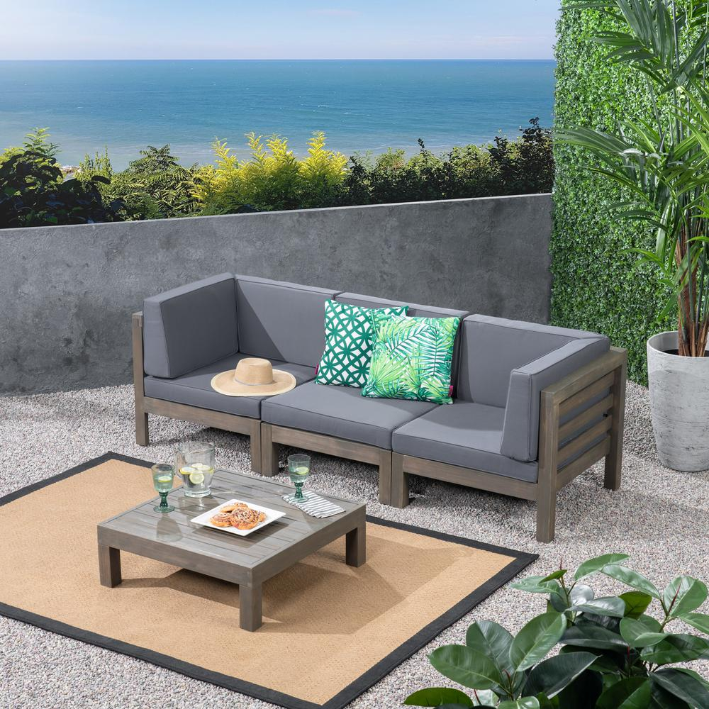 Noble House Jonah Gray 2 Piece Wood Patio Deep Seating Set With Dark Gray Cushions 3 Seater Sofa Coffee Table with regard to sizing 1000 X 1000