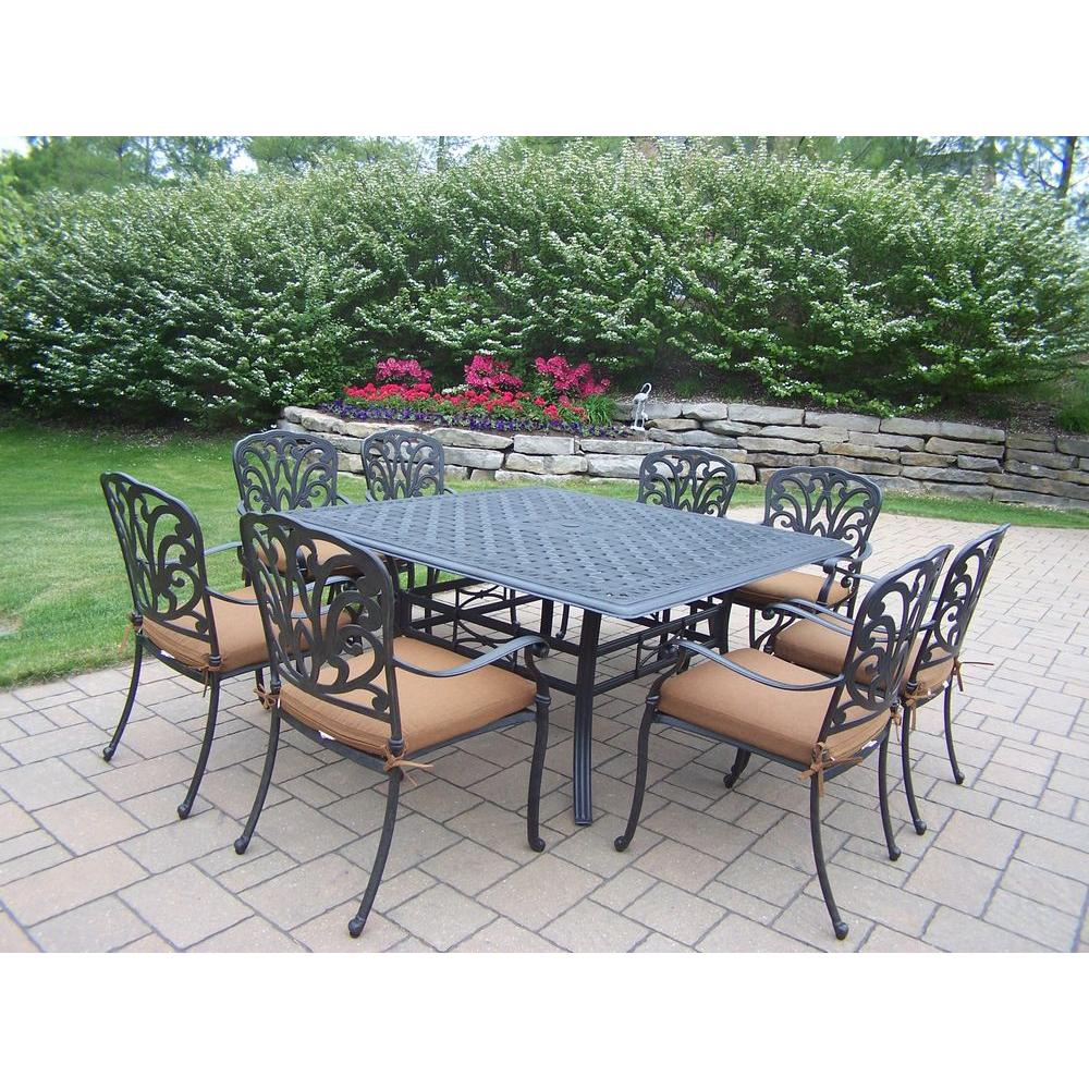 Oakland Living Cast Aluminum 9 Piece Square Patio Dining Set With Sunbrella Cushions within sizing 1000 X 1000