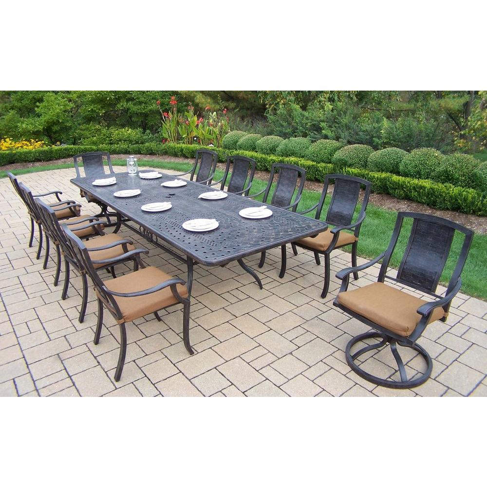 Oakland Living Extendable 11 Piece Rectangular Cast Aluminum Patio Dining Set With Sunbrella Canvas Teak Cushions with size 1000 X 1000