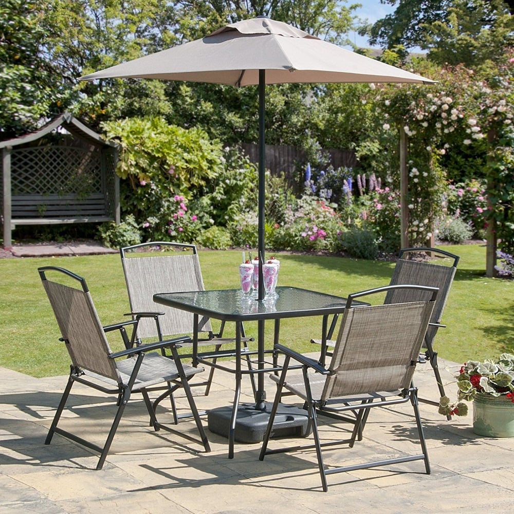 Oasis Patio Set Outdoor Garden Furniture 7 Piece Folding Chairs Table Parasol intended for dimensions 1000 X 1000