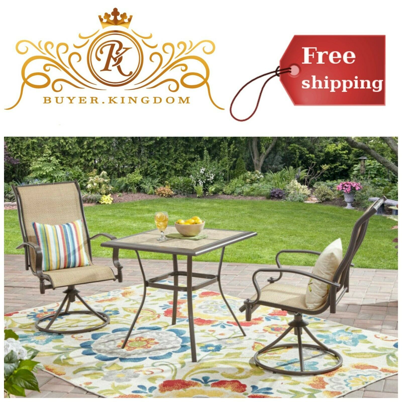 Outdoor Decorative Bistro 3 Piece Set With Swivel Chairs Ceramic Tile Top Table inside dimensions 1600 X 1600