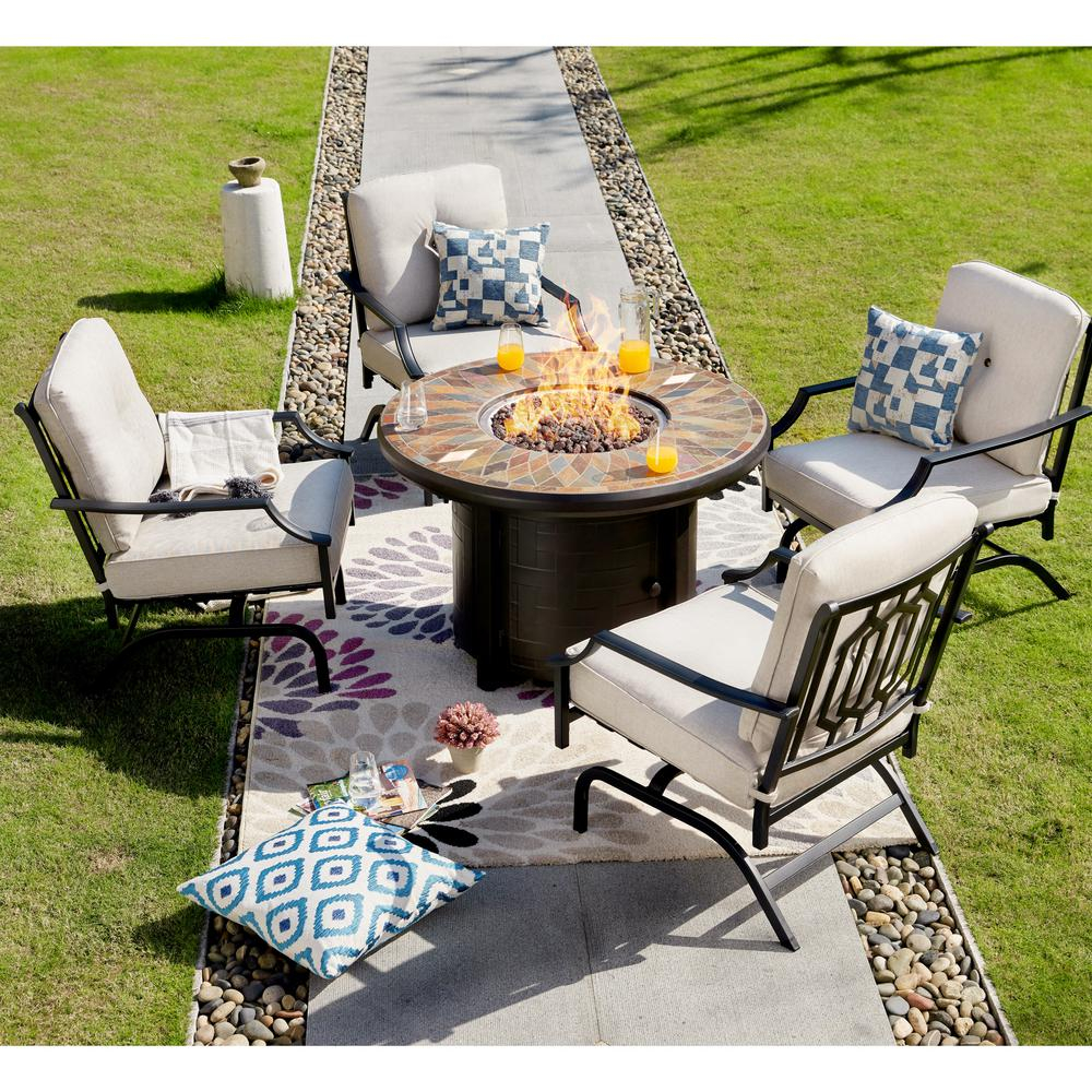 Patio Festival 5 Piece Metal Patio Fire Pit Seating Set With Beige Cushions with measurements 1000 X 1000