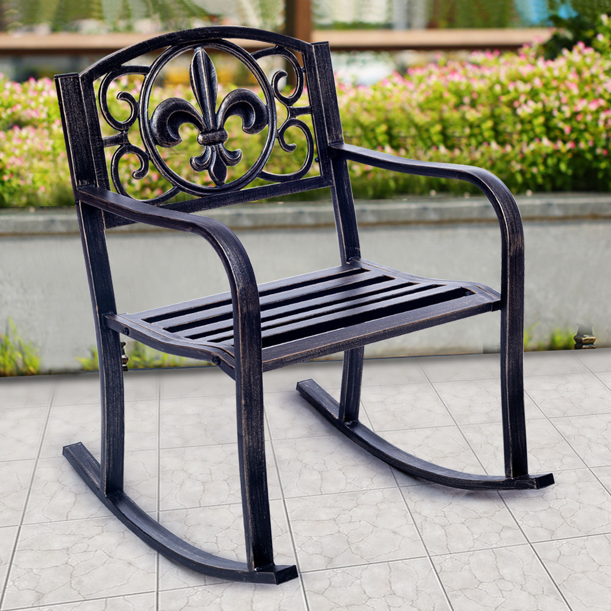 Patio Lawn Garden Outdoor Patio Iron Scroll Rocker Chair intended for sizing 1200 X 1200