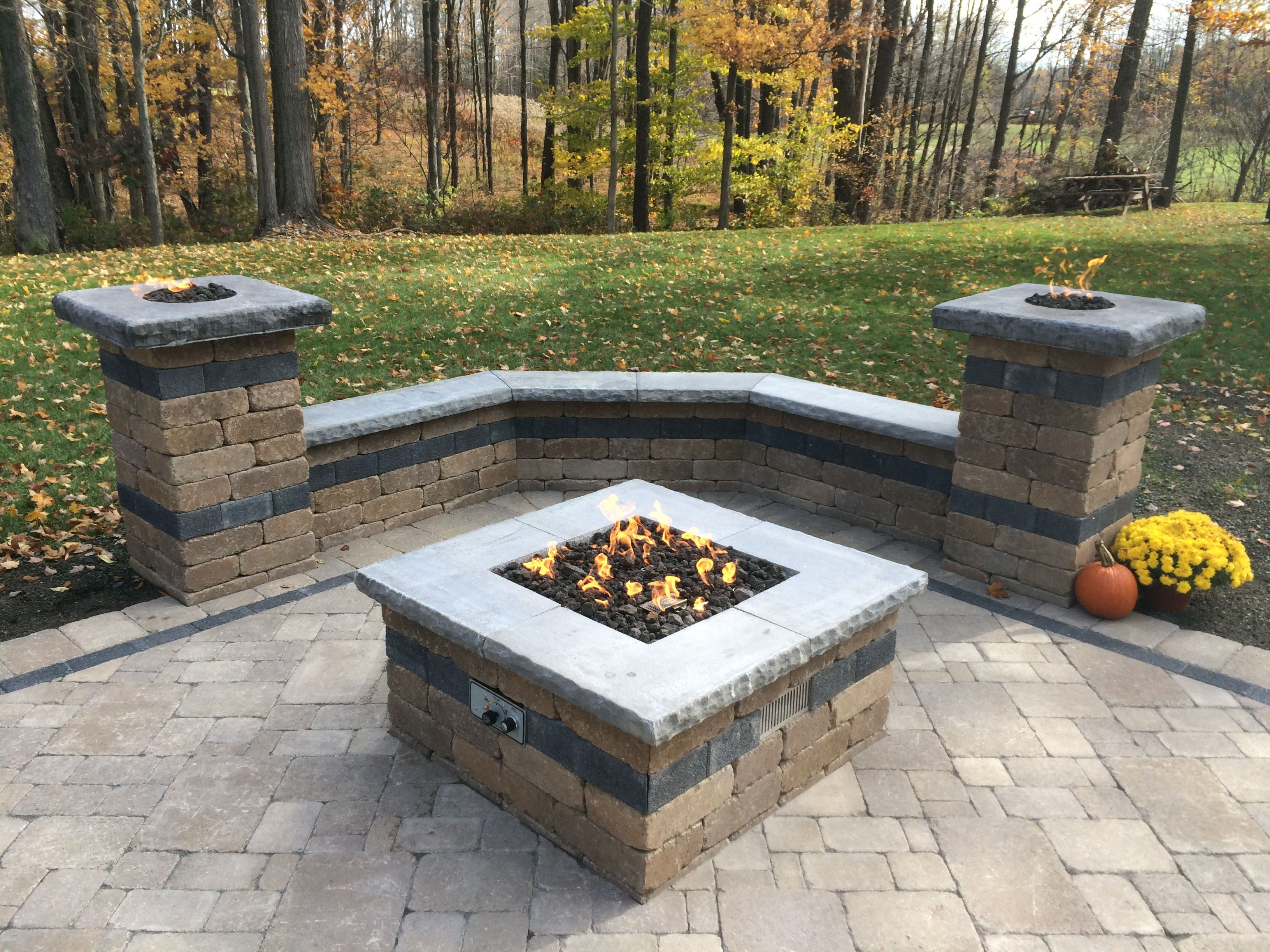 Paver Patio With Natural Gas Fire Pit Two Gas Fire Columns throughout dimensions 3264 X 2448