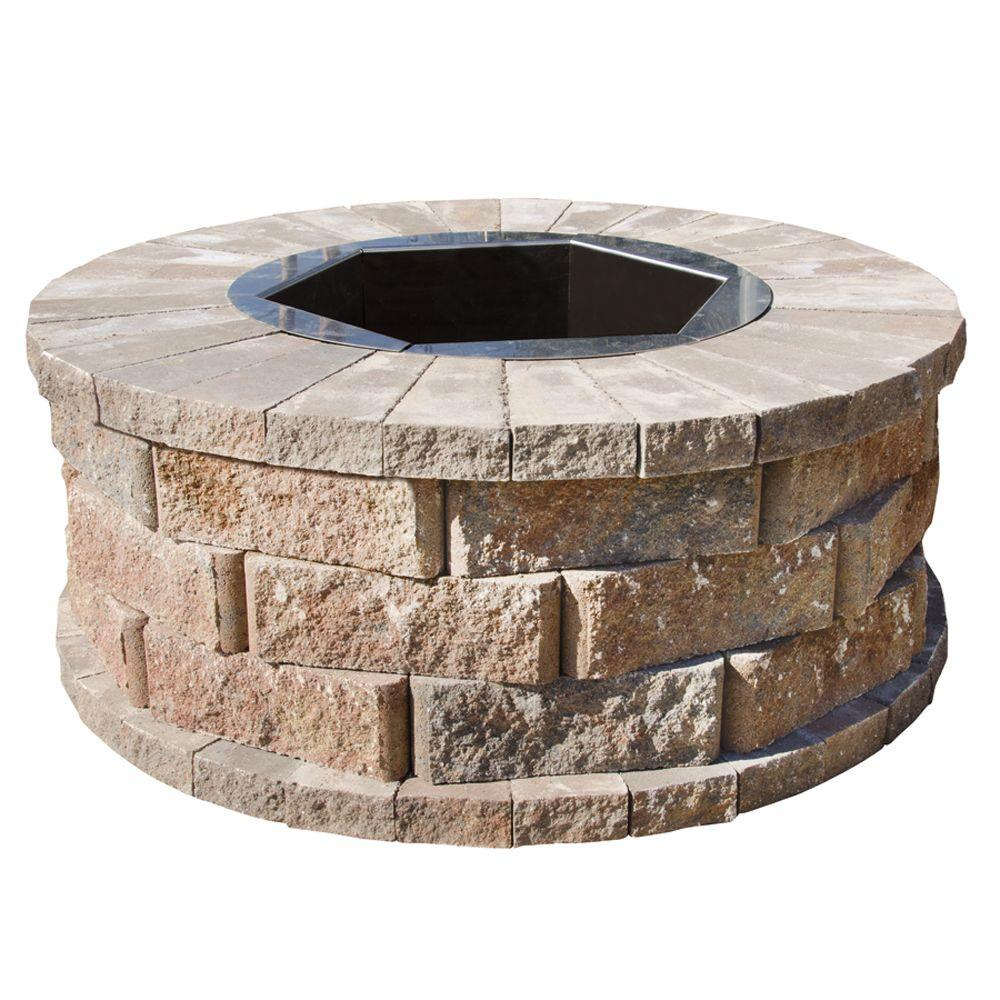 Pavestone 40 In W X 16 In H Rockwall Round Fire Pit Kit Palomino in proportions 1000 X 1000
