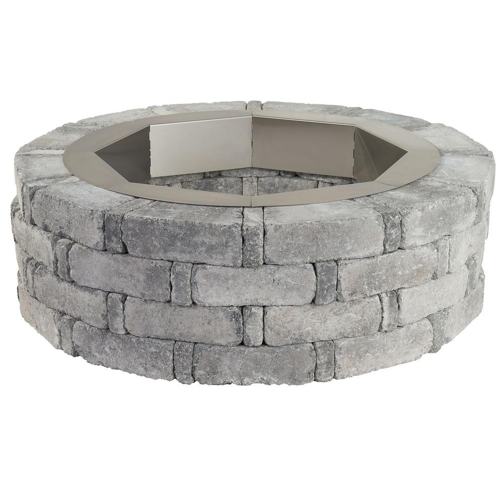 Pavestone Rumblestone 46 In X 14 In Round Concrete Fire Pit Kit No 2 In Greystone With Round Steel Insert with regard to proportions 1000 X 1000