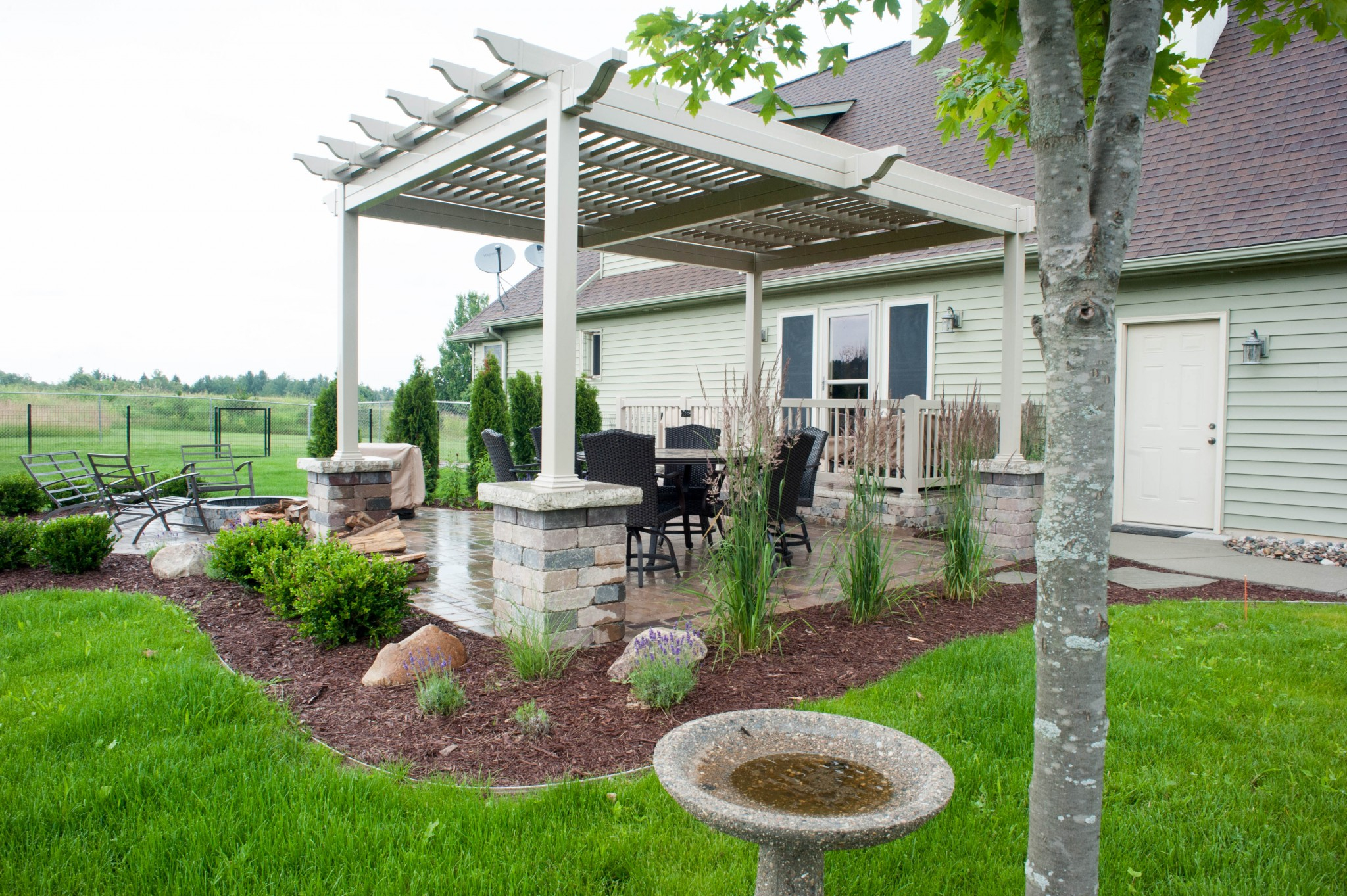 Pergola Over Paver Patio With Fire Pit Rd Landscape intended for dimensions 2048 X 1363