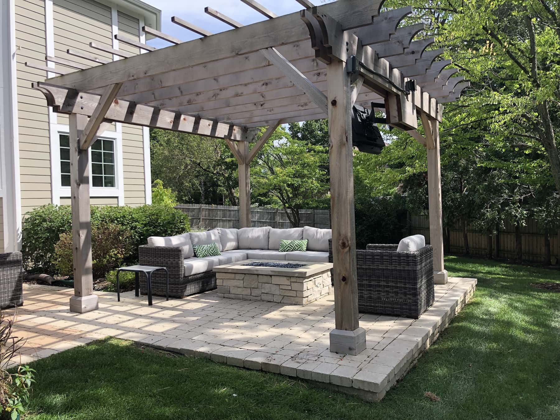 Pergola Paver Patio Custom Stone Fire Pit Northbrook Il regarding sizing 1800 X 1350