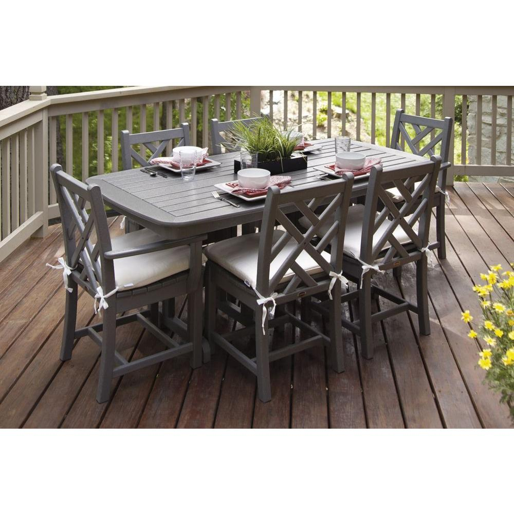 Polywood Chippendale Slate Grey 7 Piece Plastic Outdoor Patio Dining Set With Sunbrella Birds Eye Cushions in dimensions 1000 X 1000