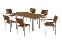Polywood Euro Textured Silver All Weather Aluminumplastic Outdoor Dining Set In Teak Slats throughout size 1000 X 1000