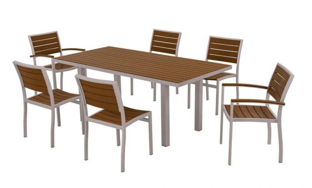 Polywood Euro Textured Silver All Weather Aluminumplastic Outdoor Dining Set In Teak Slats throughout size 1000 X 1000