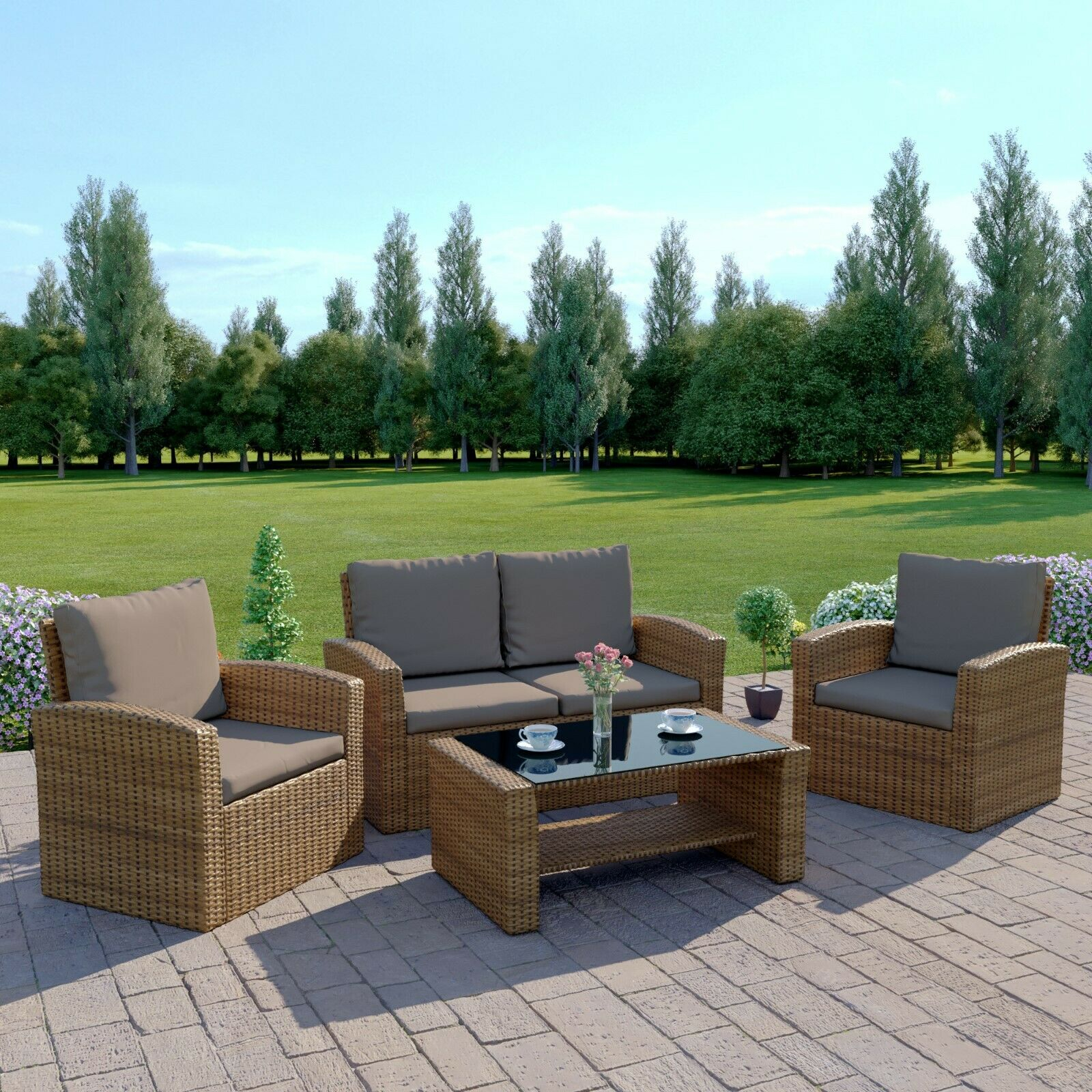 Rattan Garden Sofa Furniture Set Patio Conservatory 4 Seater Free Cover with measurements 1600 X 1600