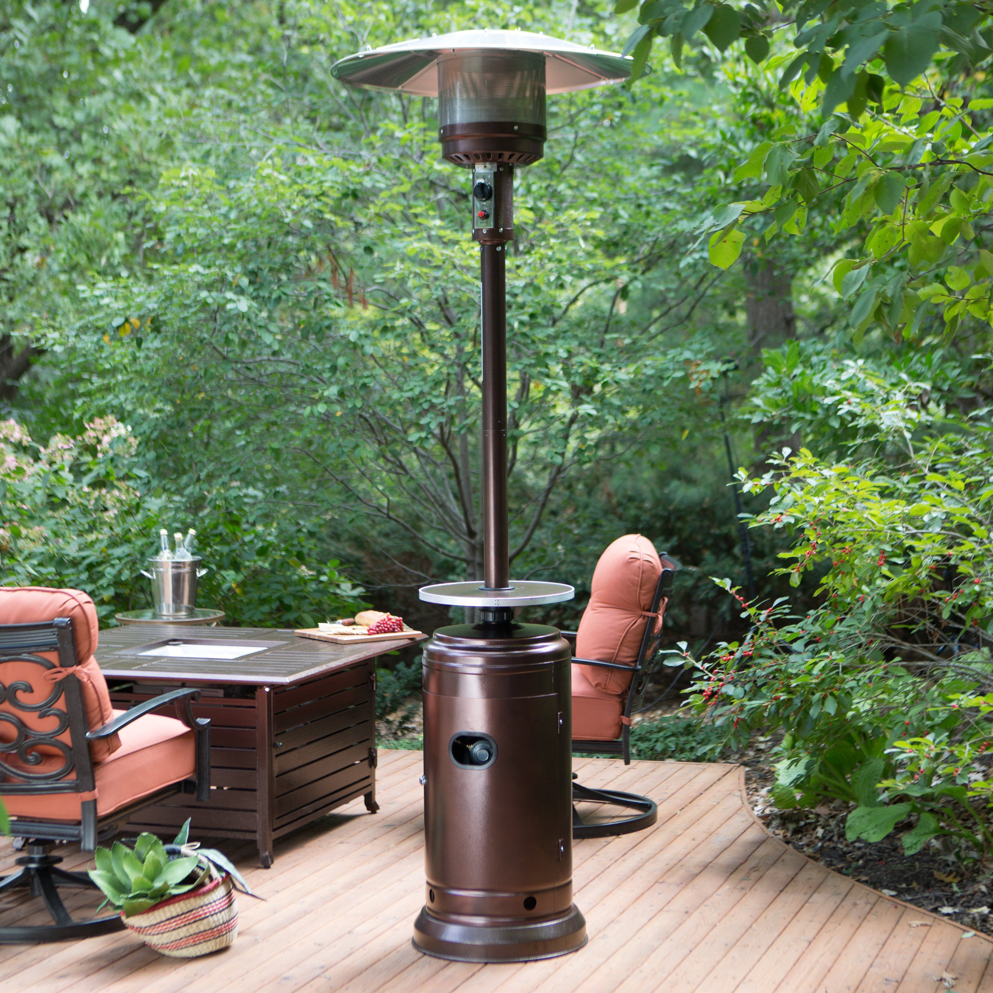 Red Ember Hammered Bronze Commercial Patio Heater With Table with measurements 3200 X 3200