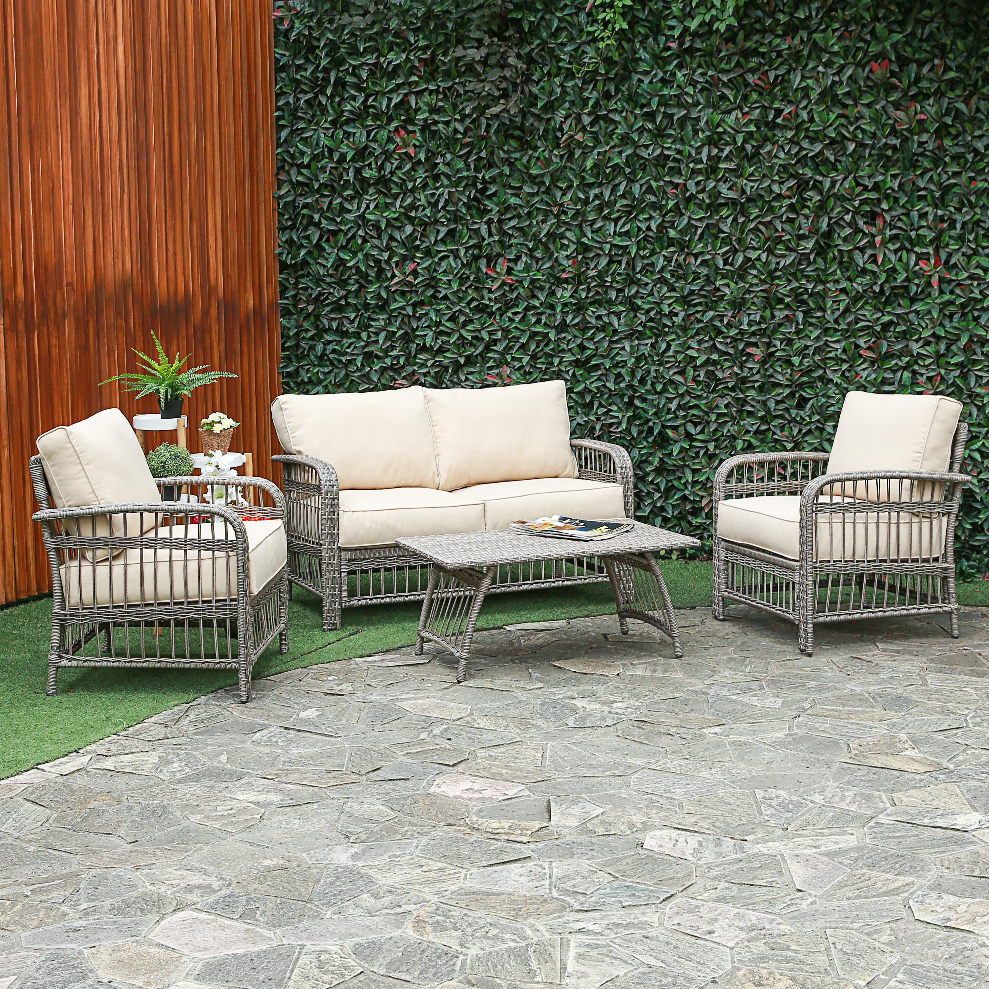 Rona 4 Piece Rattan Sofa Seating Group With Cushions regarding dimensions 3328 X 3328