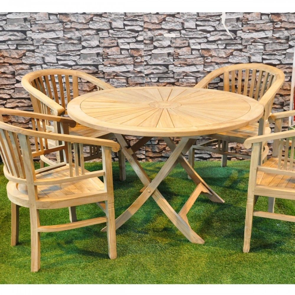 Round Teak Sunrise Garden Table Complete With 4 Chairs throughout sizing 1000 X 1000