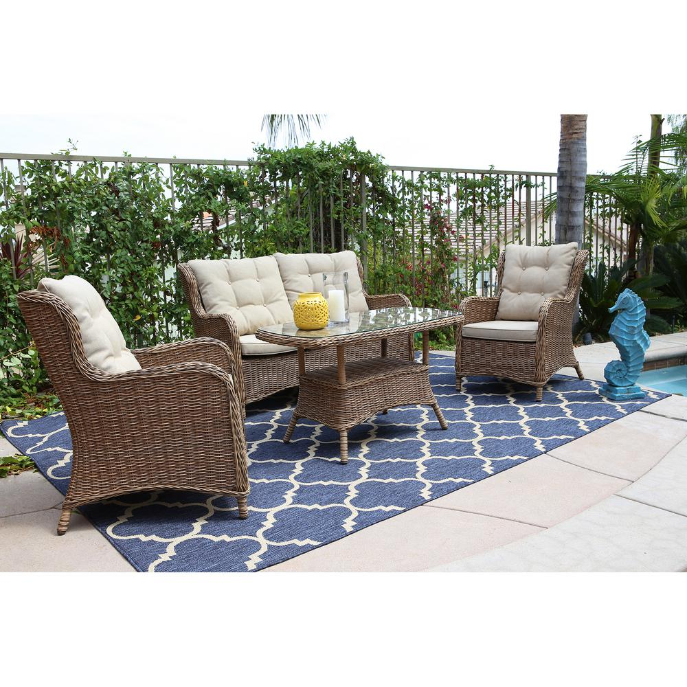 Royal Garden Canterbury 4 Piece Wicker Patio Deep Seating Set With Cream Cushions with proportions 1000 X 1000