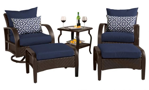 Rst Brands Barcelo 5 Piece Motion Wicker Patio Deep Seating Conversation Set With Sunbrella Navy Blue Cushions with regard to dimensions 1000 X 1000