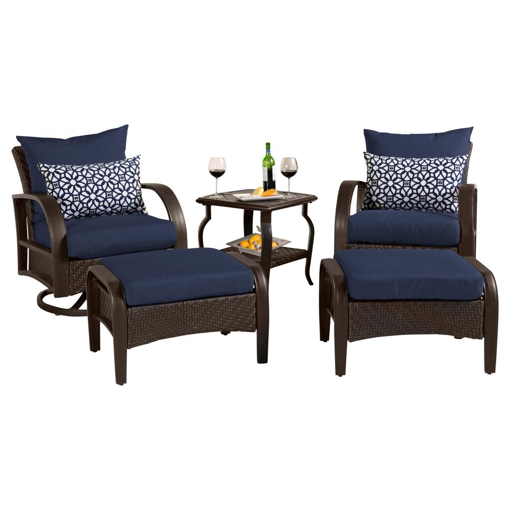 Rst Brands Barcelo 5 Piece Motion Wicker Patio Deep Seating Conversation Set With Sunbrella Navy Blue Cushions with regard to dimensions 1000 X 1000