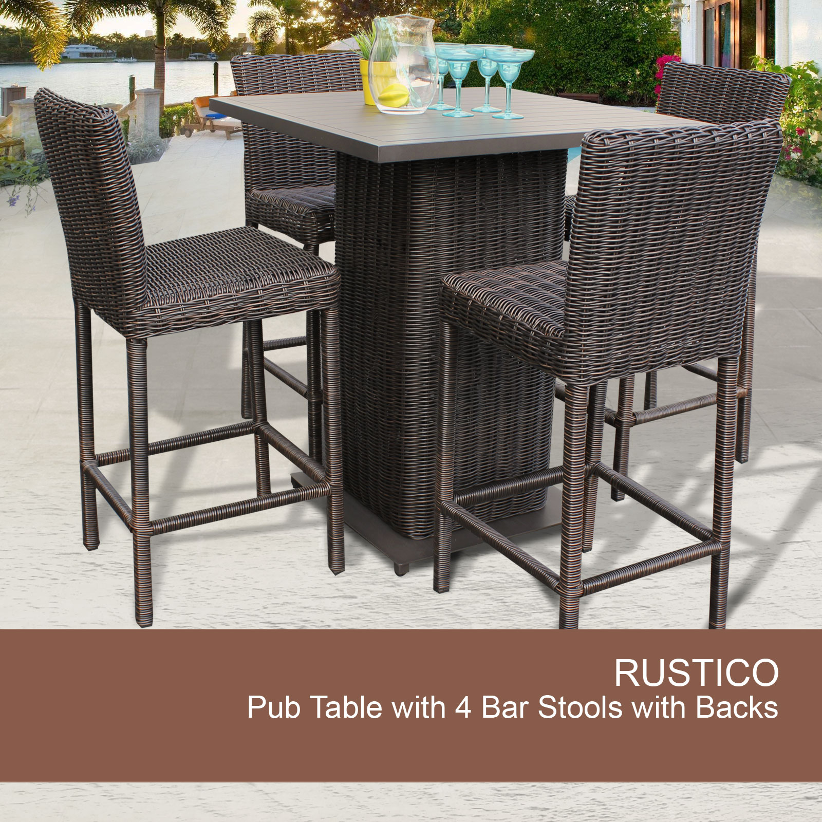 Rustico Pub Table Set With Barstools 5 Piece Outdoor Wicker inside proportions 1600 X 1600