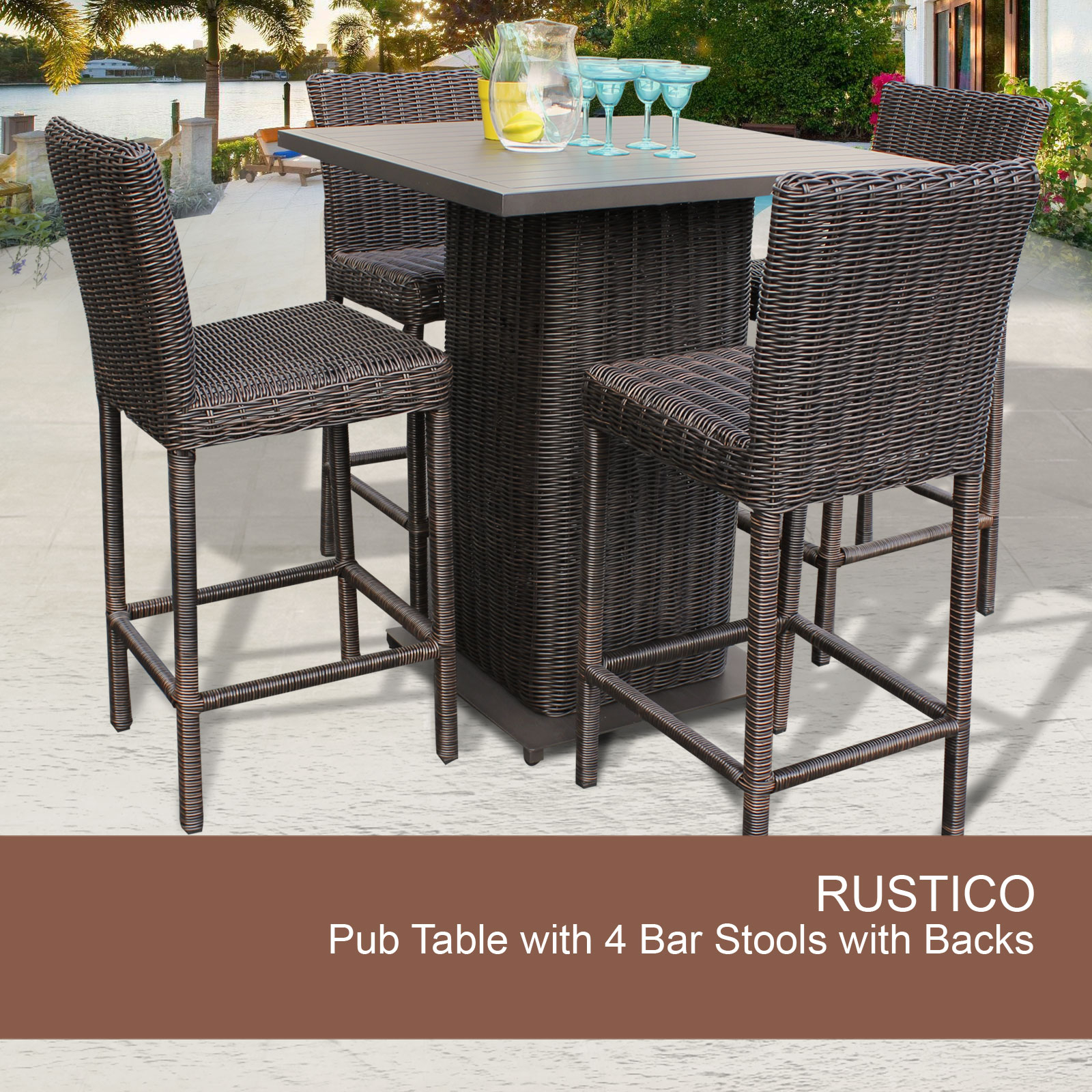 Rustico Pub Table Set With Barstools 5 Piece Outdoor Wicker pertaining to measurements 1600 X 1600