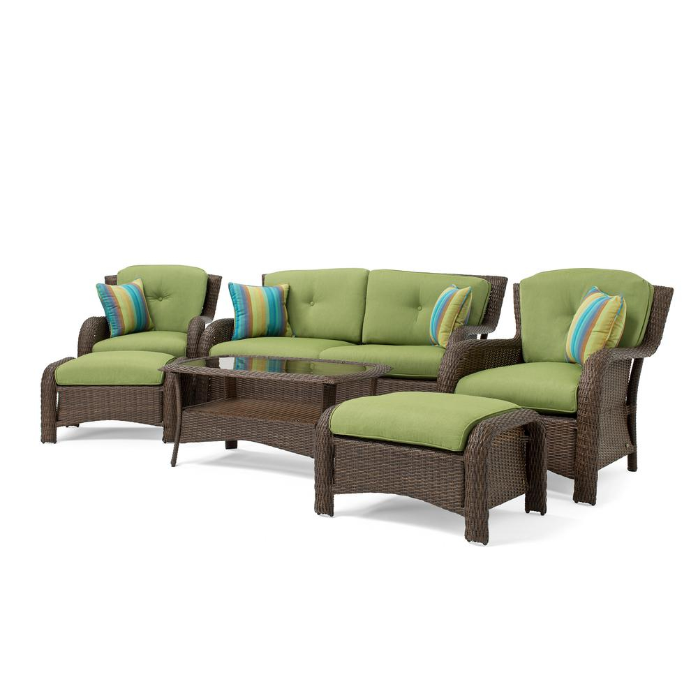 Sawyer 6 Piece Wicker Outdoor Seating Set With Sunbrella Spectrum Cilantro Cushion with regard to size 1000 X 1000