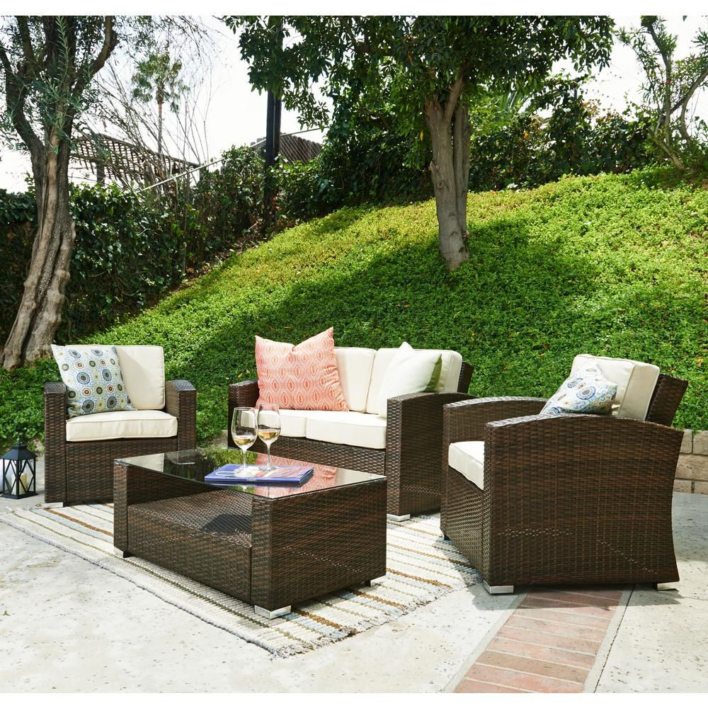 Sdente Bahia Dark Brown 4 Piece Wicker Patio Conversation intended for dimensions 1000 X 1000