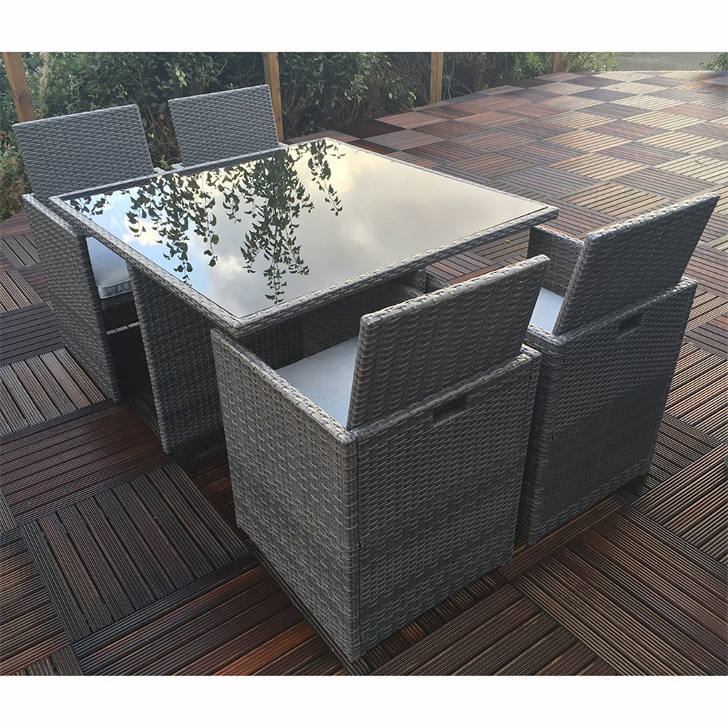 Shedswarehouse Garden Furniture Marlow Flat Weave Slate Grey Oos 4 Seater Marlow Cube Set 110cm Cube Table With Black Glass 4 Cube intended for dimensions 1024 X 1024