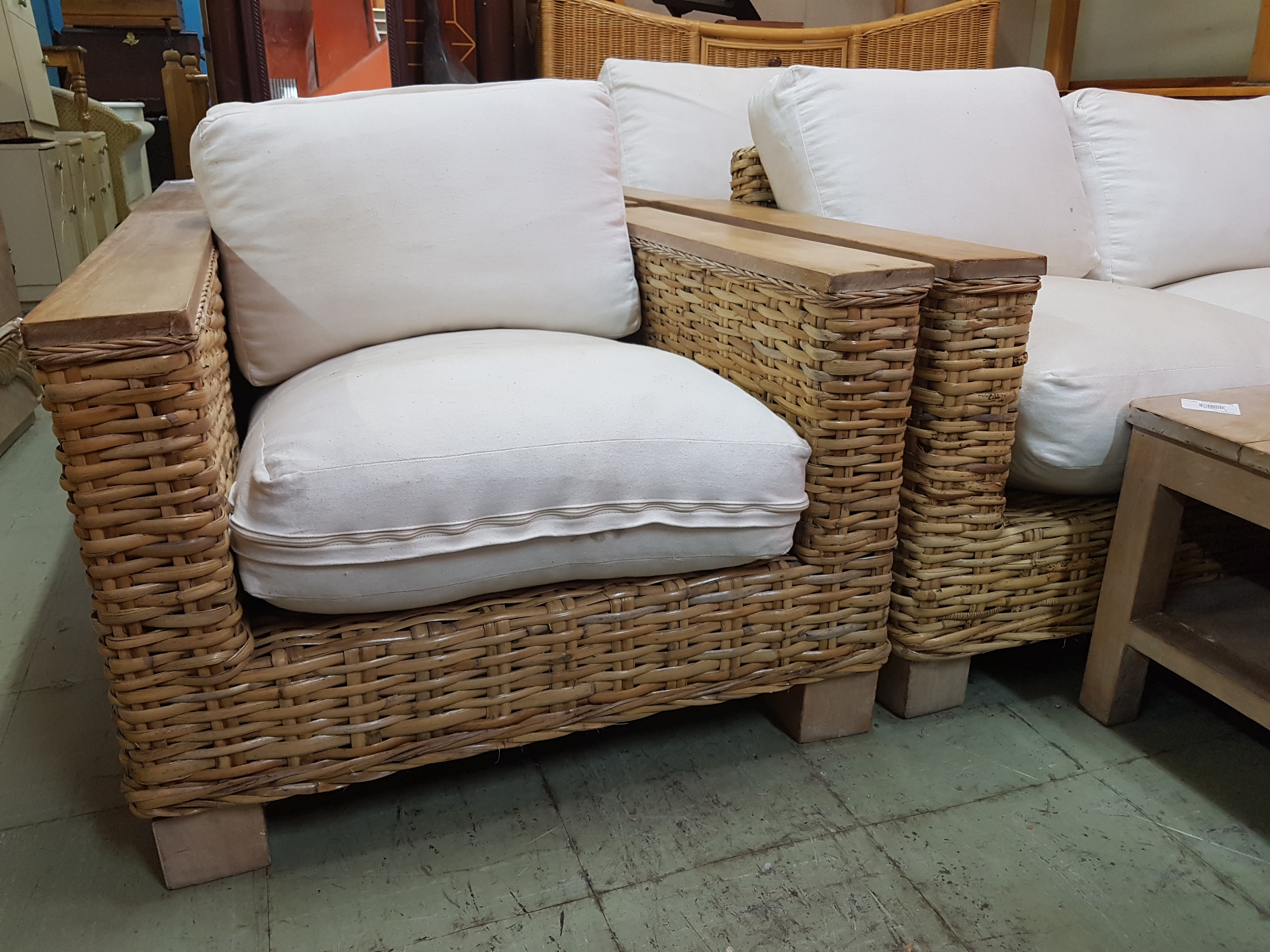 Stunning Cane Lounge Suite With Cream Cushions And Matching Coffee Table 160777 regarding sizing 2880 X 2160