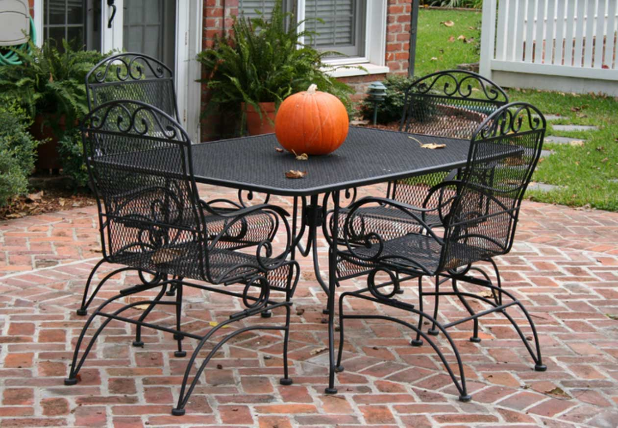 Stylish Wrought Iron Table And Chair Rectangular Patio Set in size 1261 X 874