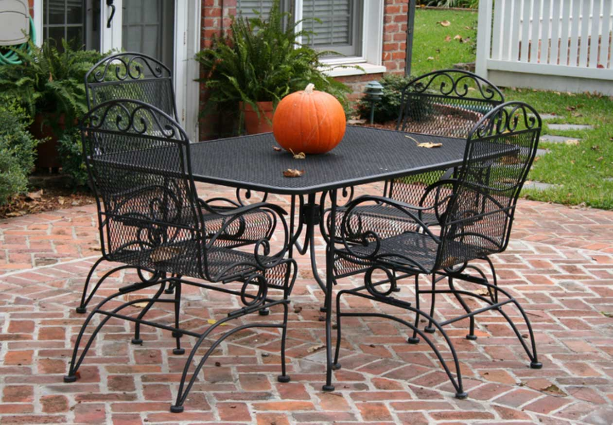 Stylish Wrought Iron Table And Chair Rectangular Patio Set pertaining to measurements 1261 X 874