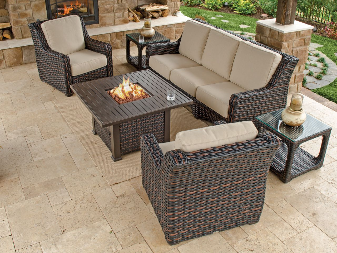 Tangiers 4 Pc Aluminum Resin Wicker Fire Pit Sofa Group pertaining to proportions 1280 X 959