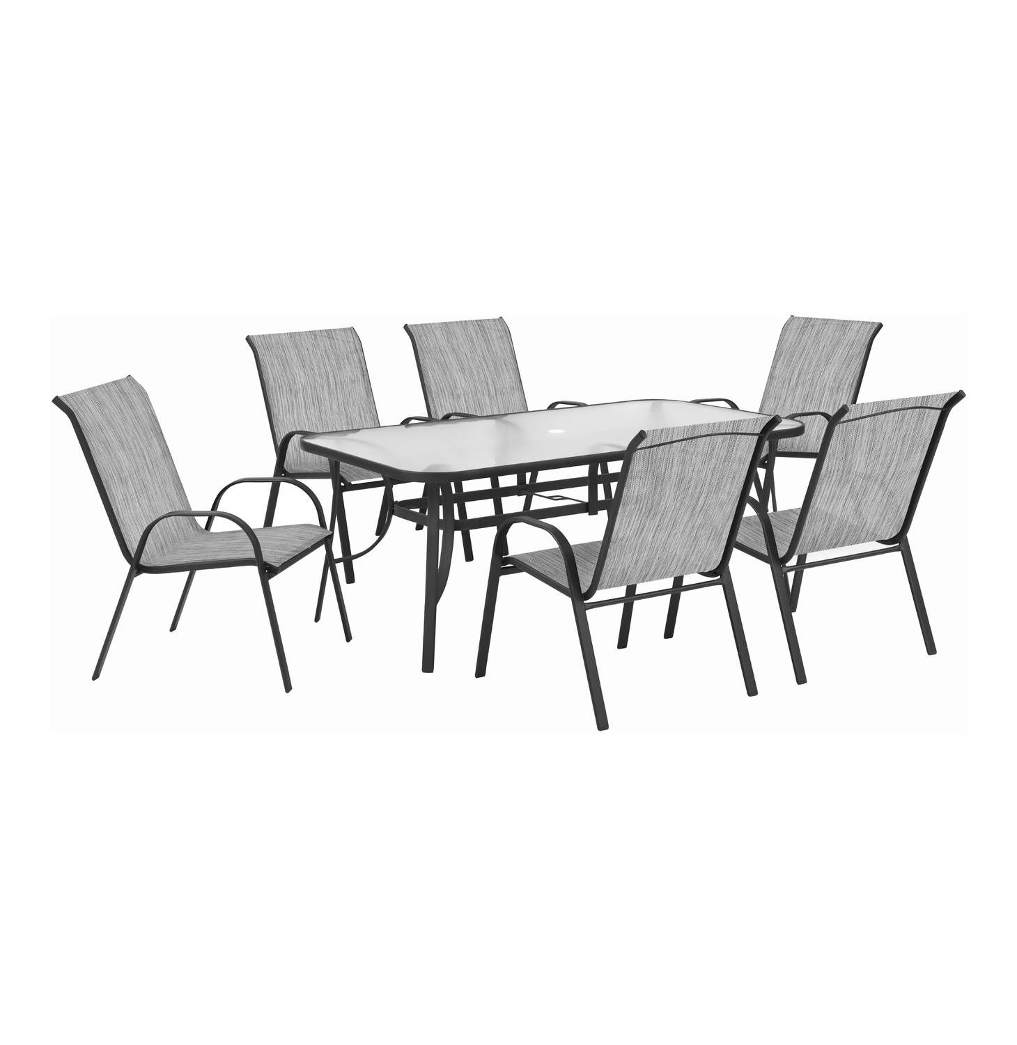 Terrace Leisure 7 Piece Manor Textilene Patio Set Black within measurements 1460 X 1500